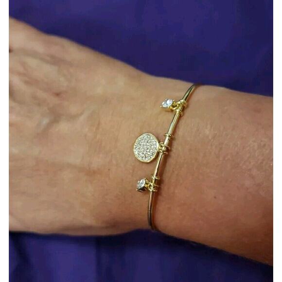 No Boundaries Sterling Silver 14KT Flash Gold Plated CZ Crystal Cuff Bracelet - Picture 1 of 10